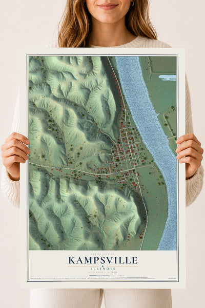 Map of Kampsville, Illinois, 18 x 24 inch unframed archival matte print