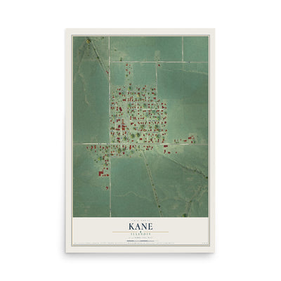 Map of Kane, Illinois, 12 x 18 inch unframed archival matte print
