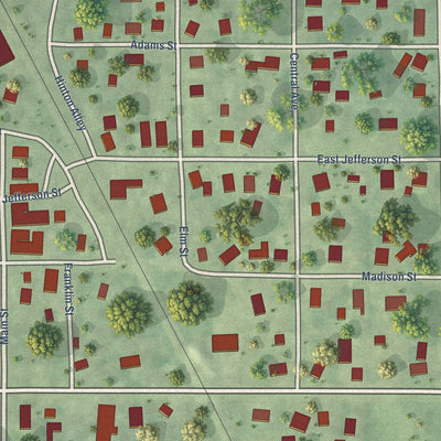 Close-up of the map of Kane, Illinois print showing street and building detail