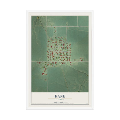 Map of Kane, Illinois, 12 x 18 inch print in a white wood frame