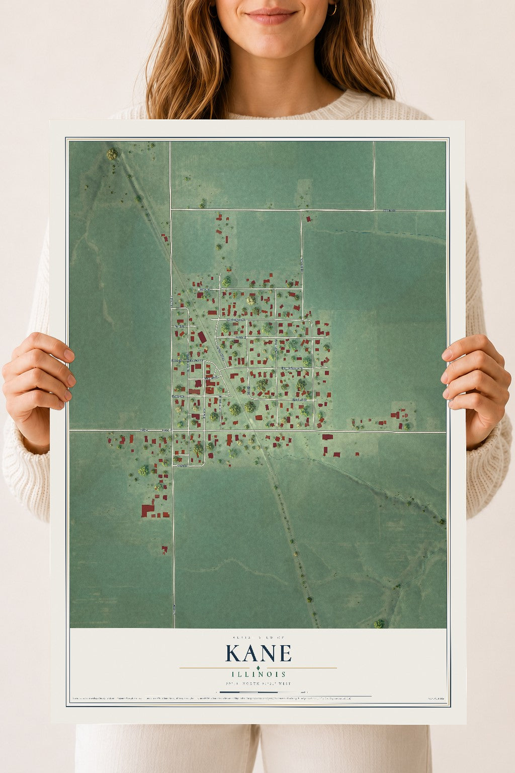Map of Kane, Illinois, 18 x 24 inch unframed archival matte print