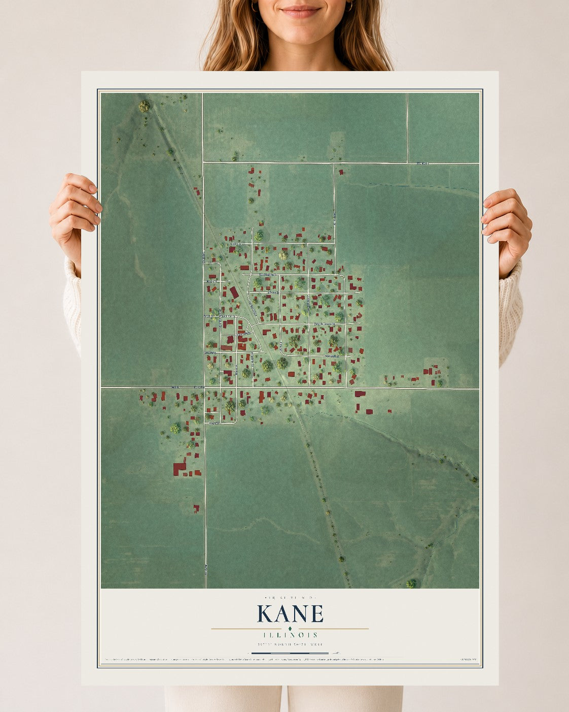 Map of Kane, Illinois, 24 x 36 inch unframed archival matte print