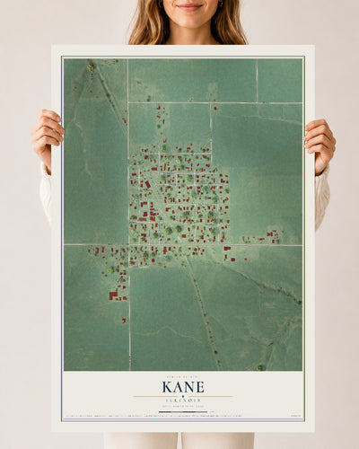 Map of Kane, Illinois, 24 x 36 inch unframed archival matte print