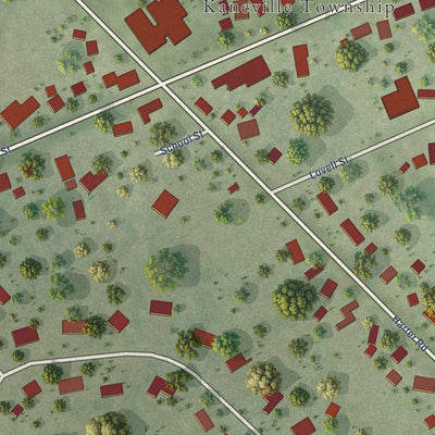 Close-up of the map of Kaneville, Illinois print showing street and building detail