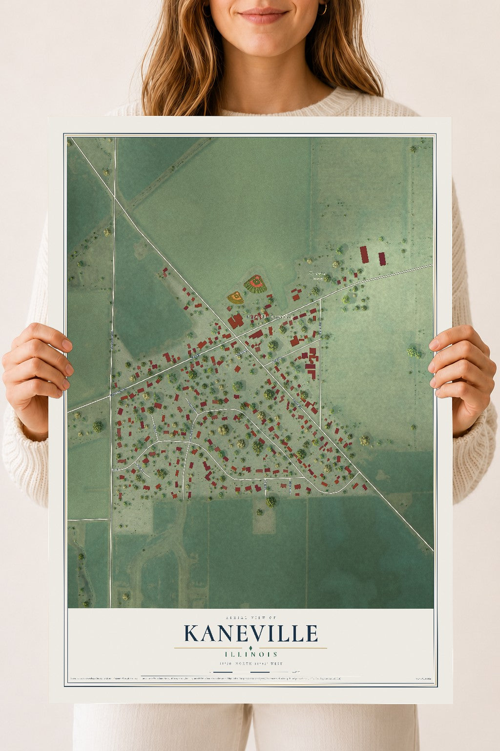 Map of Kaneville, Illinois, 18 x 24 inch unframed archival matte print
