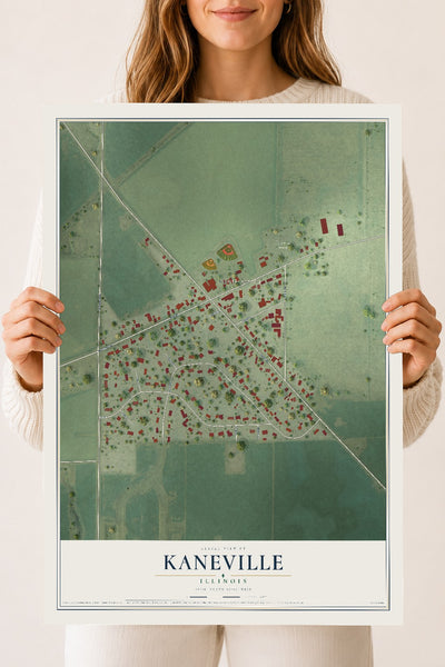Map of Kaneville, Illinois, 18 x 24 inch unframed archival matte print