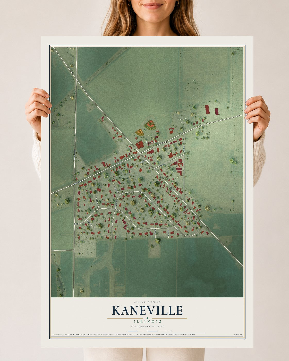 Map of Kaneville, Illinois, 24 x 36 inch unframed archival matte print