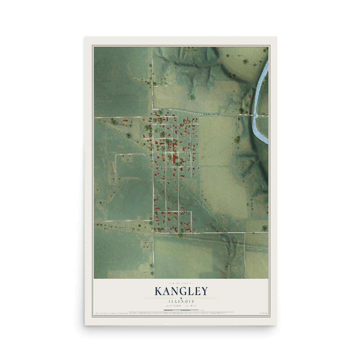 Map of Kangley, Illinois, 12 x 18 inch unframed archival matte print