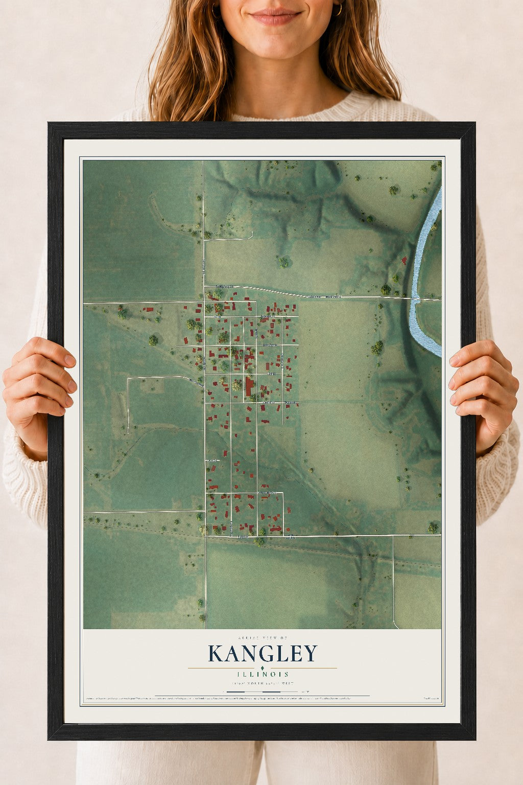 Map of Kangley, Illinois, 18 x 24 inch print in a black wood frame