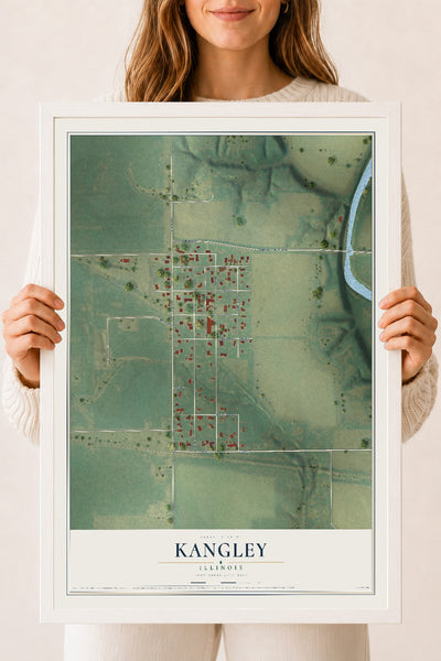 Map of Kangley, Illinois, 18 x 24 inch print in a white wood frame