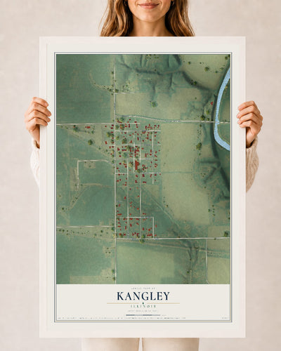 Map of Kangley, Illinois, 24 x 36 inch print in a white wood frame