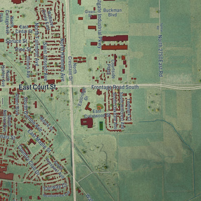 Second close-up of the map of Kankakee, Illinois print showing more streets and buildings