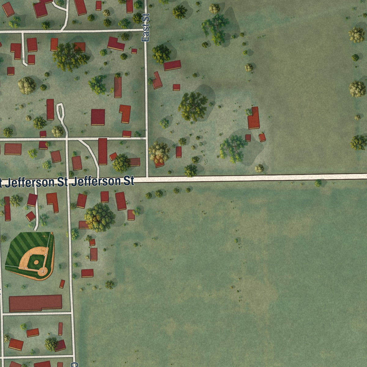 Second close-up of the map of Kansas, Illinois print showing more streets and buildings
