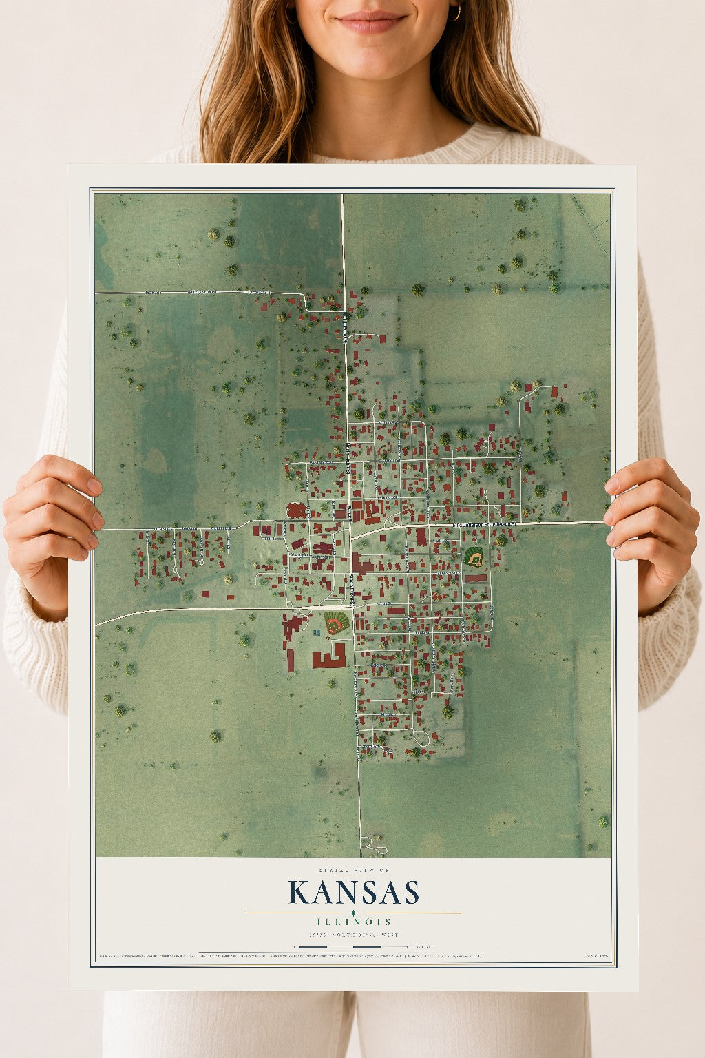 Map of Kansas, Illinois, 18 x 24 inch unframed archival matte print