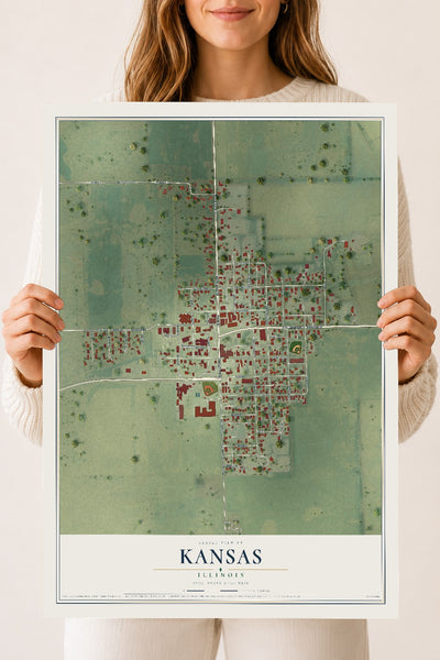 Map of Kansas, Illinois, 18 x 24 inch unframed archival matte print