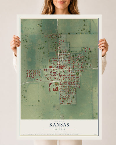 Map of Kansas, Illinois, 24 x 36 inch unframed archival matte print