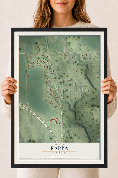 Map of Kappa, Illinois, 18 x 24 inch print in a black wood frame