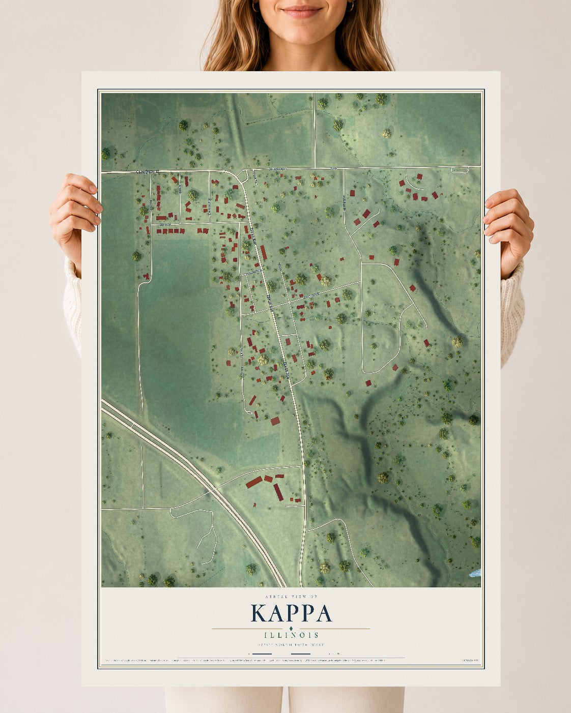 Map of Kappa, Illinois, 24 x 36 inch unframed archival matte print
