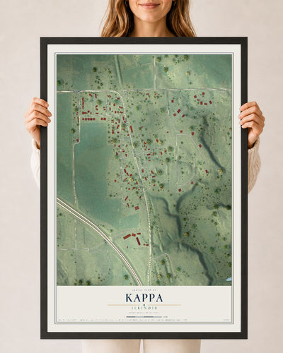 Map of Kappa, Illinois, 24 x 36 inch print in a black wood frame