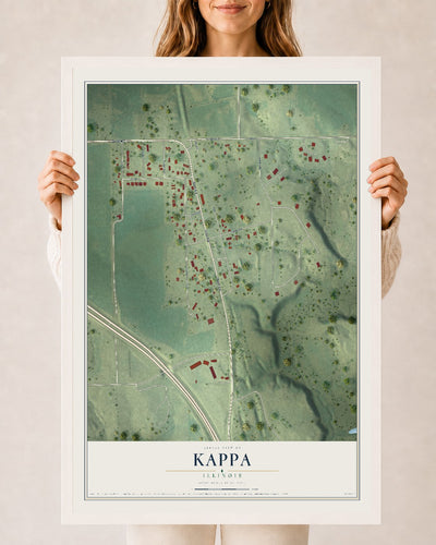 Map of Kappa, Illinois, 24 x 36 inch print in a white wood frame