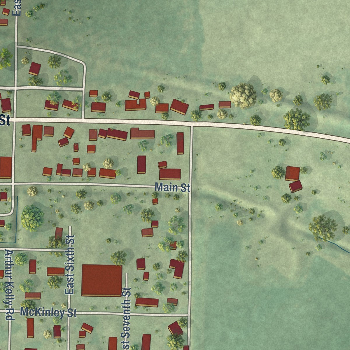 Second close-up of the map of Karnak, Illinois print showing more streets and buildings