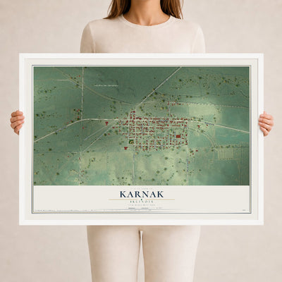 Map of Karnak, Illinois, 24 x 36 inch print in a white wood frame