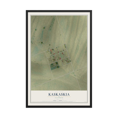 Map of Kaskaskia, Illinois, 12 x 18 inch print in a black wood frame