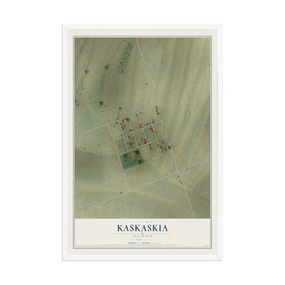 Map of Kaskaskia, Illinois, 12 x 18 inch print in a white wood frame
