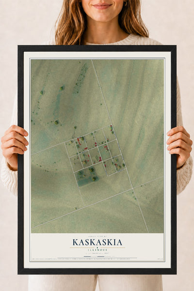 Map of Kaskaskia, Illinois, 18 x 24 inch print in a black wood frame