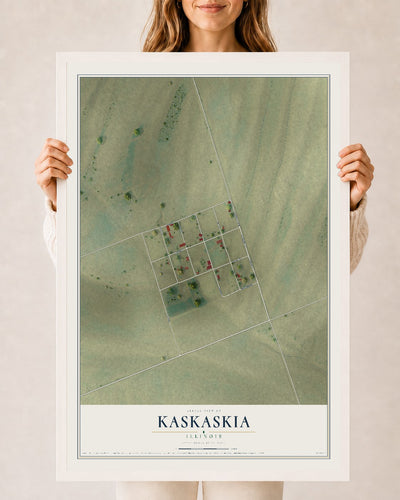Map of Kaskaskia, Illinois, 24 x 36 inch print in a white wood frame
