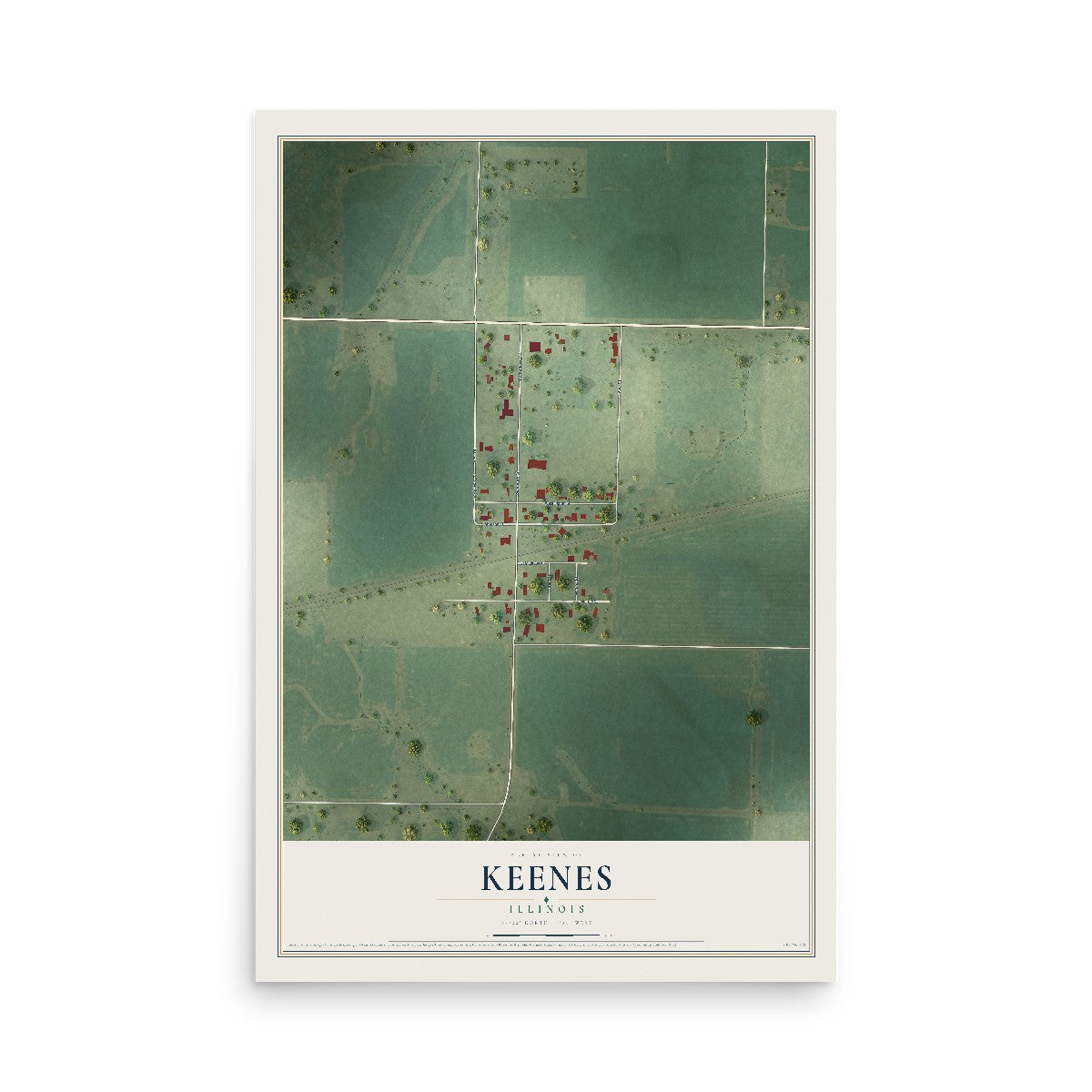 Map of Keenes, Illinois, 12 x 18 inch unframed archival matte print