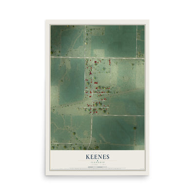 Map of Keenes, Illinois, 12 x 18 inch unframed archival matte print