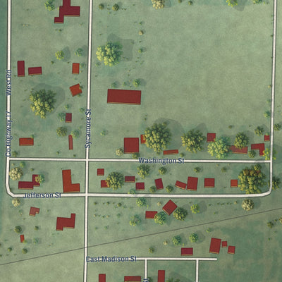 Close-up of the map of Keenes, Illinois print showing street and building detail