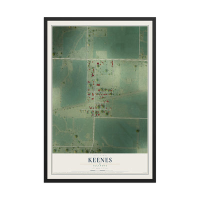 Map of Keenes, Illinois, 12 x 18 inch print in a black wood frame