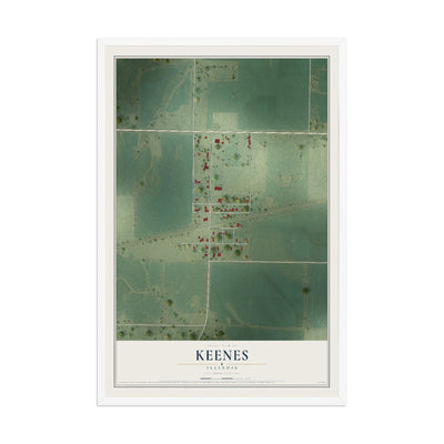 Map of Keenes, Illinois, 12 x 18 inch print in a white wood frame