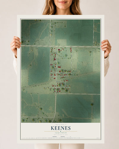 Map of Keenes, Illinois, 24 x 36 inch unframed archival matte print