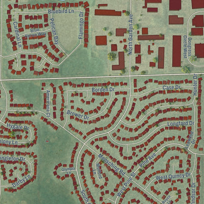 Close-up of the map of Keeneyville, Illinois print showing street and building detail