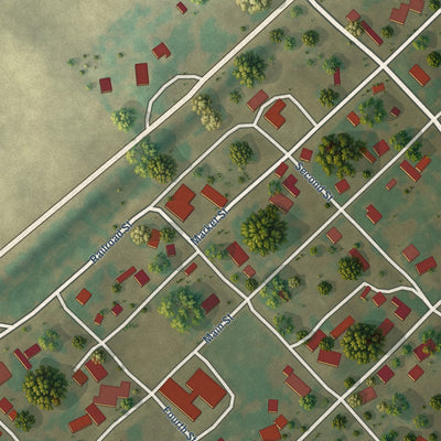 Close-up of the map of Keensburg, Illinois print showing street and building detail
