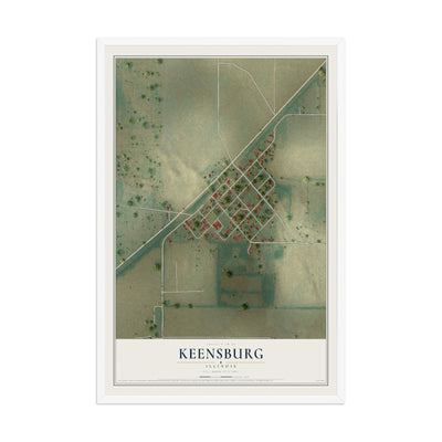 Map of Keensburg, Illinois, 12 x 18 inch print in a white wood frame