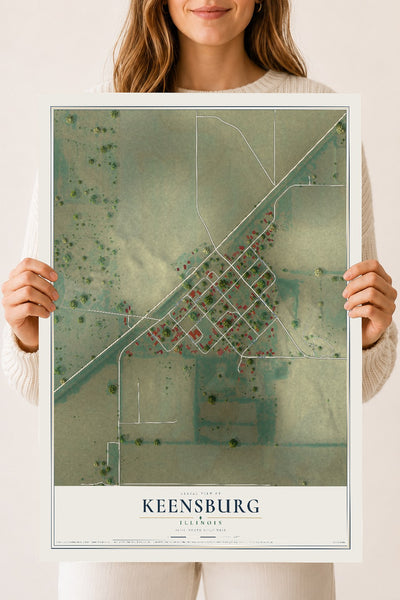 Map of Keensburg, Illinois, 18 x 24 inch unframed archival matte print