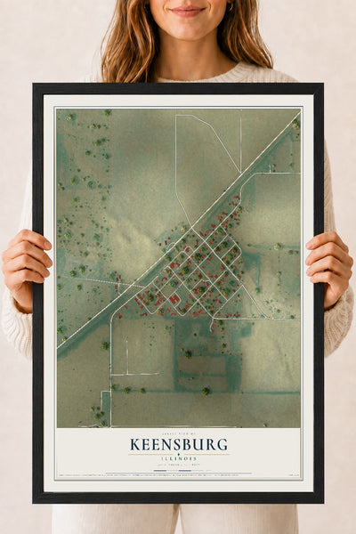 Map of Keensburg, Illinois, 18 x 24 inch print in a black wood frame