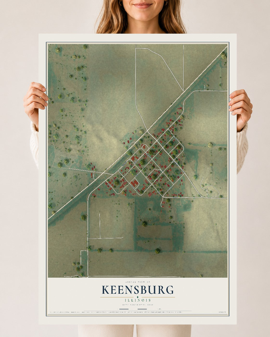 Map of Keensburg, Illinois, 24 x 36 inch unframed archival matte print