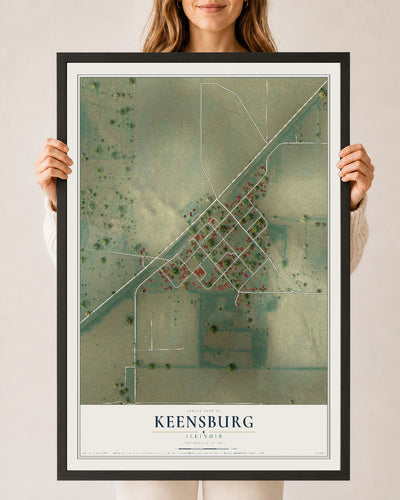Map of Keensburg, Illinois, 24 x 36 inch print in a black wood frame
