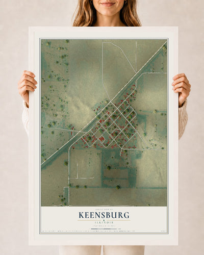 Map of Keensburg, Illinois, 24 x 36 inch print in a white wood frame