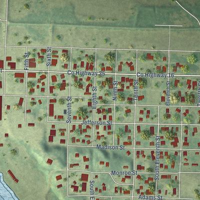 Close-up of the map of Keithsburg, Illinois print showing street and building detail