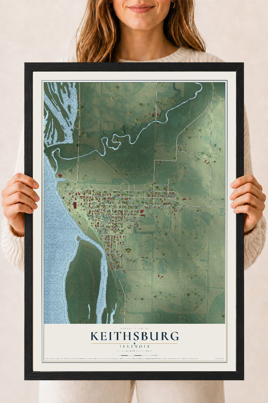 Map of Keithsburg, Illinois, 18 x 24 inch print in a black wood frame