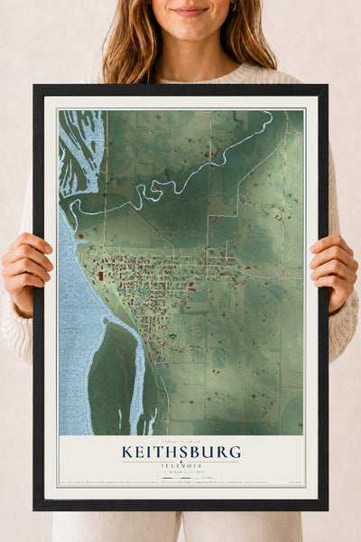 Map of Keithsburg, Illinois, 18 x 24 inch print in a black wood frame