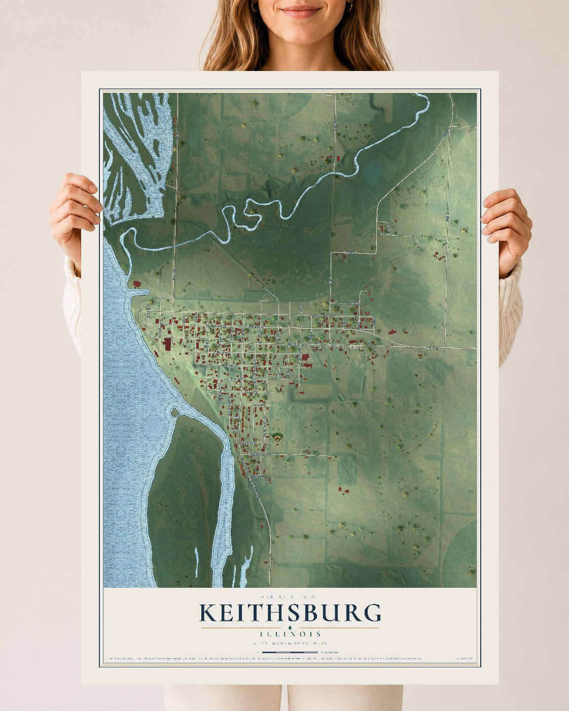 Map of Keithsburg, Illinois, 24 x 36 inch unframed archival matte print