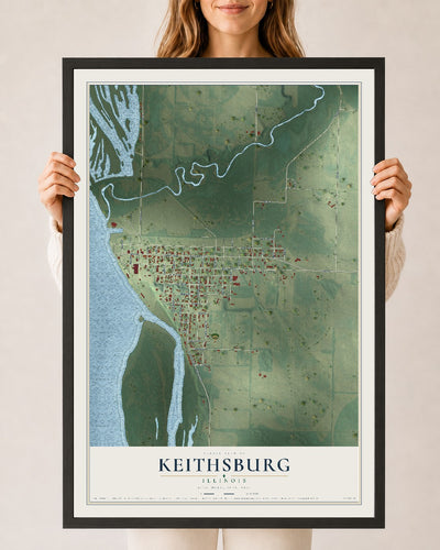 Map of Keithsburg, Illinois, 24 x 36 inch print in a black wood frame