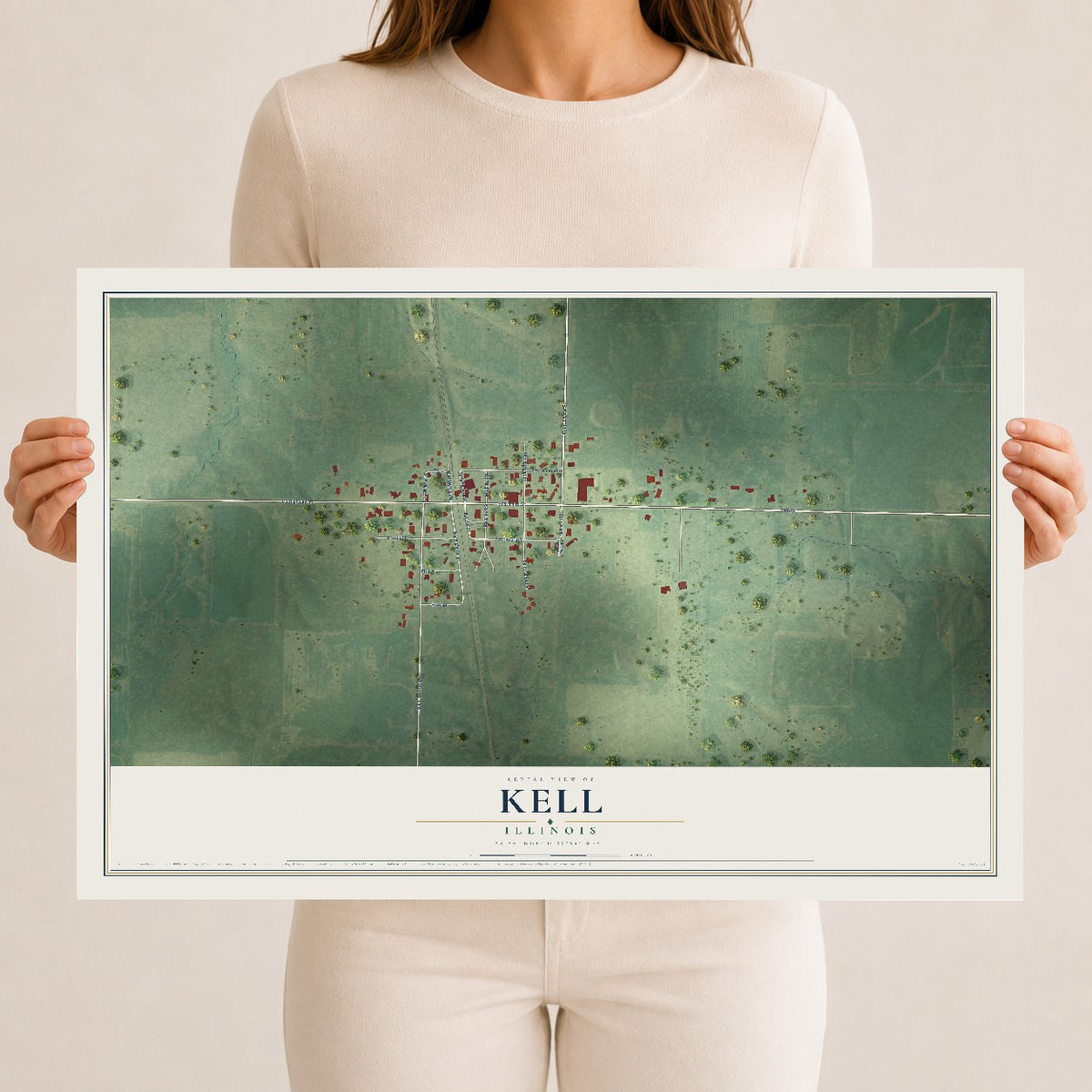 Map of Kell, Illinois, 12 x 18 inch unframed archival matte print
